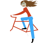Une cycliste sur un velo rouge